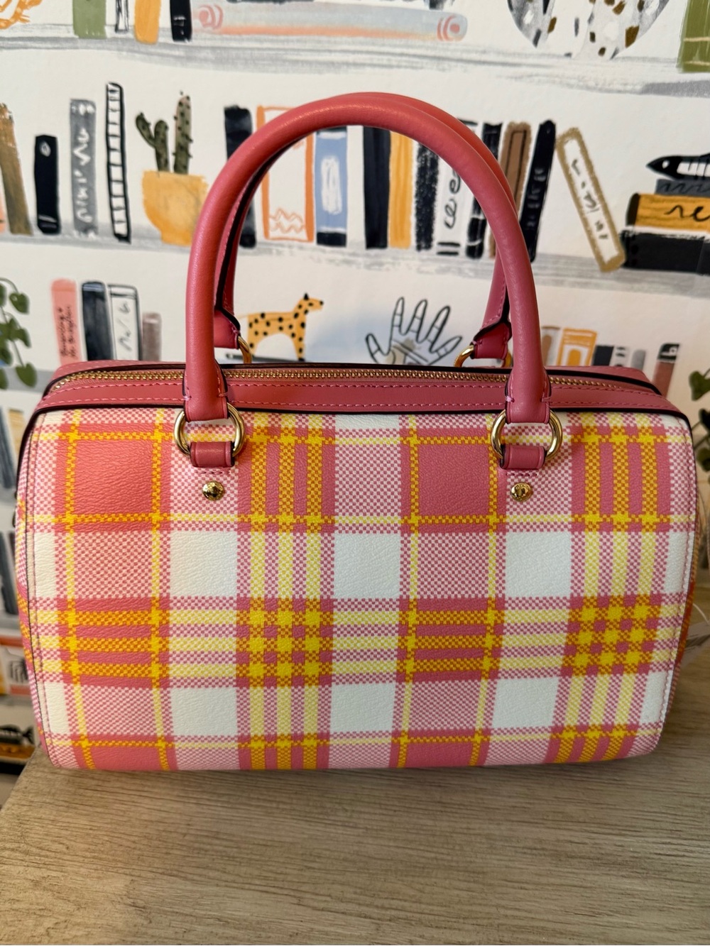 Coach Garden Plaid Rowan Top Handle Satchel/Crossbody in TAffy LIMITED EDITION - Picture 2 of 16